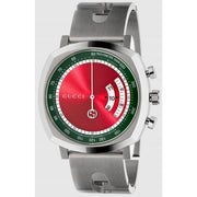 Gucci Grip Quartz Chronograph Red Dial Silver Steel Strap Watch For Men - YA157303