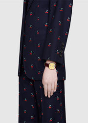 Gucci Grip Quartz Gold Dial Maroon Leather Strap Watch For Women - YA157402