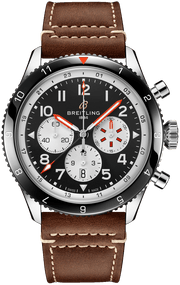 Breitling Super Avi B04 Chronograph GMT 46 Mosquito Black Dial Brown Leather Strap Watch for Men - YB04451A1B1X1