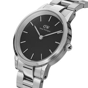 Daniel Wellington Iconic Link Black Dial Silver Steel Strap Watch For Women - DW00100206