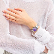 D1 Milano Ultra Thin Solar Sync Purple Dial Silver Steel Strap Watch for Women - D1-UTBL36