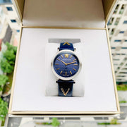 Versace V-Twist Quartz Blue Dial Blue Leather Strap Watch for Women - VELS00119