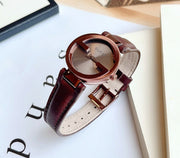 Gucci Interlocking Iconic Brown Dial Brown Leather Strap Watch For Women - YA133207