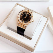 Versace Greca Black Dial Black Leather Strap Watch for Women - VEVH00320
