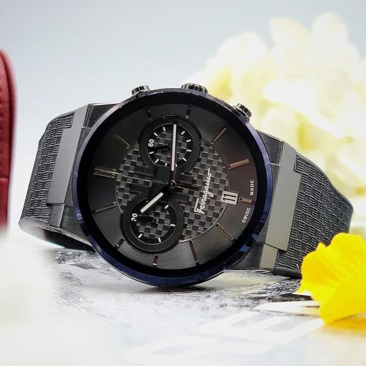 Salvatore Ferragamo Sapphire Black Dial Black Rubber Strap Watch