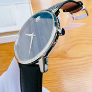 Movado Museum Classic Blue Dial Black Leather Strap Watch for Men - 0607197