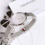 Calvin Klein Authentic Silver Dial Silver Mesh Bracelet Watch for Women - K8G23126