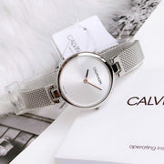 Calvin Klein Authentic Silver Dial Silver Mesh Bracelet Watch for Women - K8G23126