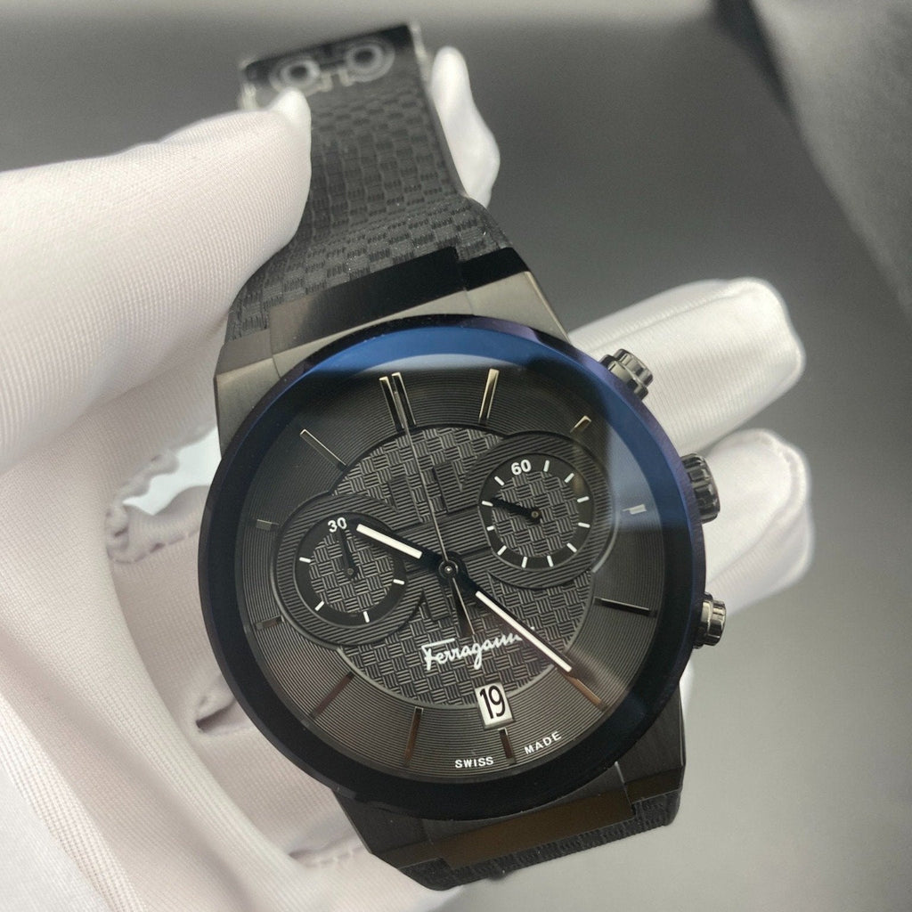Salvatore Ferragamo Sapphire Black Dial Black Rubber Strap Watch