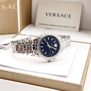 Versace Hellenyium Black Dial Silver Steel Strap Watch for Women - V12020015