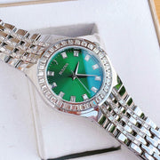 Bulova Phantom Classic Baguette Green Dial Silver Steel Strap Watch for Men - 96A253