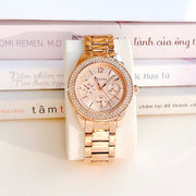 Bulova Crystal Silver Dial Rose Gold Steel Strap Watch for Women - 97N101