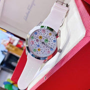 Guess Wanderlust Crystals Silver Dial White Rubber Strap Watch for Women - W1059L1