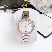 Bulova Crystal Collection Mother of Pearl Dial Silver Steel Strap Watch for Women - 96L263