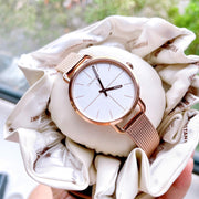 Calvin Klein Even White Dial Rose Gold Mesh Bracelet Watch for Women - K7B23626