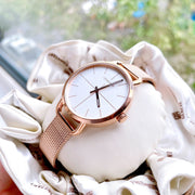 Calvin Klein Even White Dial Rose Gold Mesh Bracelet Watch for Women - K7B23626