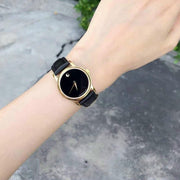 Movado Museum Black Dial Black Leather Strap Watch For Women - 2100006