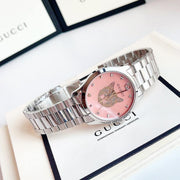 Gucci G Timeless Quartz Mother of Pearl Pink Dial Silver Steel Strap Watch for Women - YA1264166