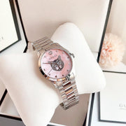 Gucci G Timeless Quartz Mother of Pearl Pink Dial Silver Steel Strap Watch for Women - YA1264166