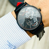 Emporio Armani Meccanico Skeleton Black Dial Black Leather Strap Watch For Men - AR60046