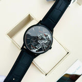 Emporio Armani Meccanico Skeleton Black Dial Black Leather Strap Watch For Men - AR60046