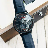 Emporio Armani Meccanico Skeleton Black Dial Black Leather Strap Watch For Men - AR60046