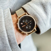 Hugo Boss Integrity Chronograph Black Dial Rose Gold Mesh Bracelet Watch for Men - 1513808