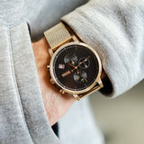 Hugo Boss Integrity Chronograph Black Dial Rose Gold Mesh Bracelet Watch for Men - 1513808