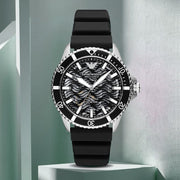 Emporio Armani Sea Explorer Meccanico Automatic Black Dial Black Silicone Strap Watch For Men - AR60062