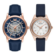 Emporio Armani Meccanico Automatic Blue Dial Blue Leather Strap Watch For Men - AR60050