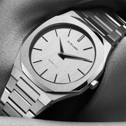 D1 Milano Ultra Thin Linen White Dial Silver Steel Strap Watch for Unisex - D1-UTBJ23
