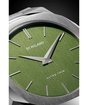D1 Milano Ultra Thin Moss Green Dial Silver Steel Strap Watch for Men - D1-UTBJ06