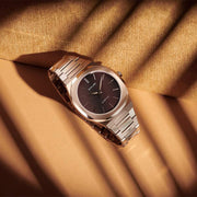 D1 Milano Ultra Thin Brown Dial Gold Steel Strap Watch for Men - D1-UTBJ13