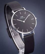 Daniel Wellington Petite Ashfield Black Dial Black Mesh Strap Watch For Women - DW00100202