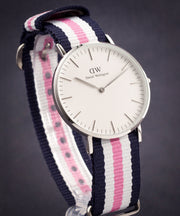 Daniel Wellington Classic Southampton White Dial Three Tone Nylon Strap Watch For Women - DW00100050