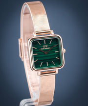 Daniel Wellington Quadro Studio Green Dial Rose Gold Mesh Strap Watch For Women - DW00100520