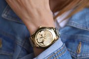 Guess G-Twist Gold Dial Gold Steel Strap Watch for Women - W1082L2