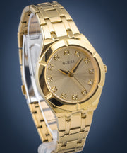 Guess Crystalline Diamonds Gold Dial Gold Steel Strap Watch for Women - GW0114L2