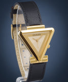 Guess Fame Quartz Gold Dial Black Leather Strap Watch For Women - GW0548L3