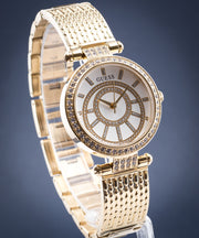 Guess Muse Crystals White Dial Rose Gold Steel Strap Watch For Women - W1008L2
