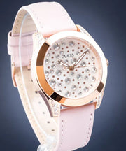 Guess Wonderlust Beige Dial Pink Leather Strap Watch for Women - W1065L1