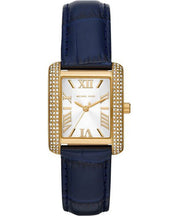 Michael Kors Emery Quartz Diamond Silver Dial Blue Leather Strap Watch For Women - MK2982