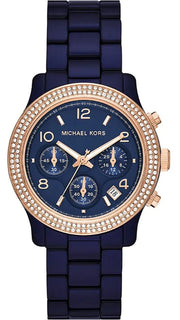 Michael Kors Runway Chronograph Blue Dial Blue Steel Strap Watch for Women - MK7423