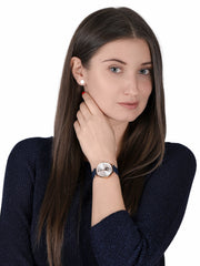 Emporio Armani Meccanico Gianni T-Bar Silver Dial Blue Leather Strap Watch For Women - AR60020