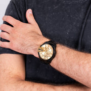 Diesel Mega Chief Chronograph Gold Dial Black Steel Strap Watch For Men - DZ4485