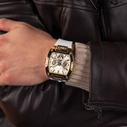 Guess Phoenix Multifunction Gold Dial White Leather Strap Watch for Men - GW0202G6