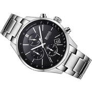 Hugo Boss Grand Prix Chronograph Black Dial Silver Steel Strap Watch for Men - 1513477