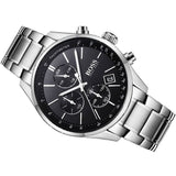Hugo Boss Grand Prix Chronograph Black Dial Silver Steel Strap Watch for Men - 1513477