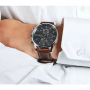 Hugo Boss Navigator Chronograph Grey Dial Brown Leather Strap Watch for Men - 1513494