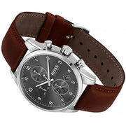 Hugo Boss Skymaster Chronograph Grey Dial Brown Leather Strap Watch for Men - 1513787